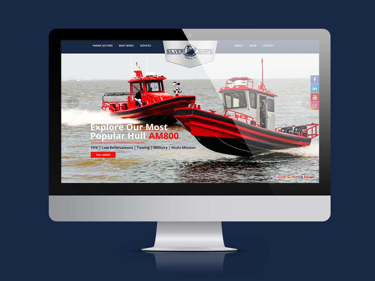 Mockup of the Silver Ships website on a monitor.